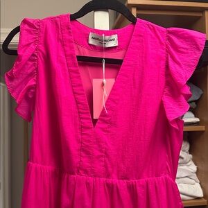 NWT Amanda Uprichard Fuchsia Ruffle Sleeve Dress